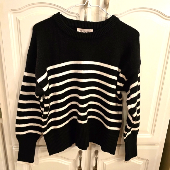 Philosophy Sweaters - Philosophy Black and White Striped Crew Neck Sweater